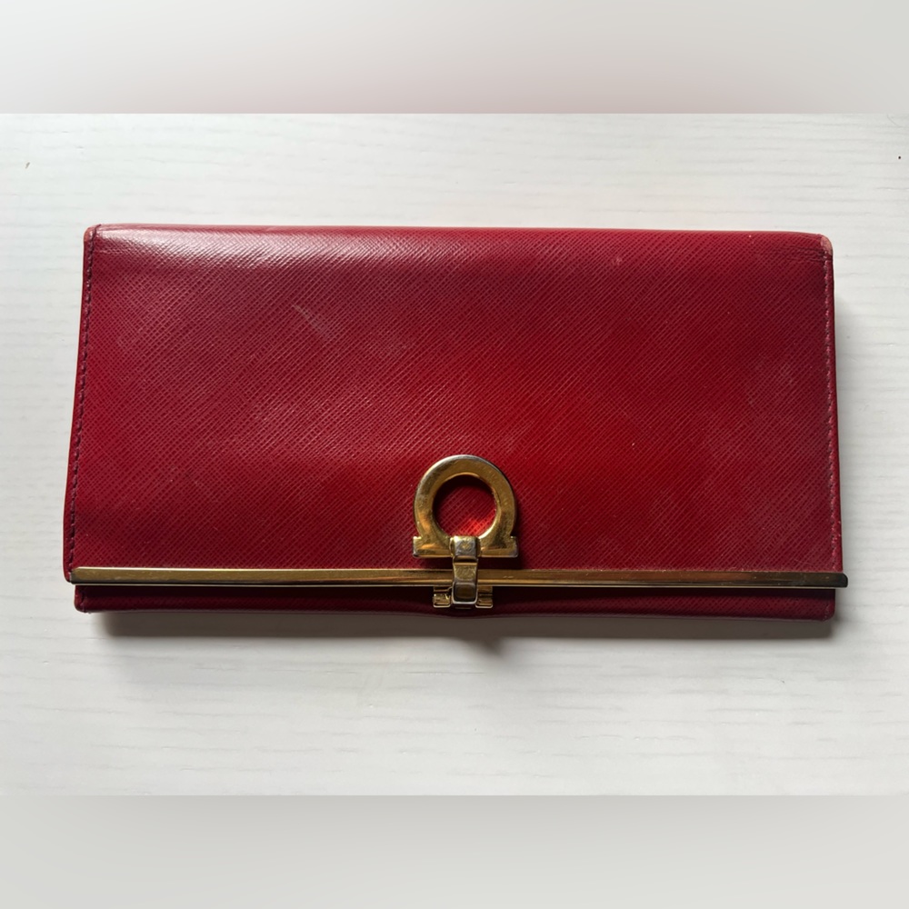 Salvatore Ferragamo Gancini Continental Red Leather Wallet